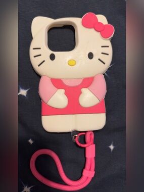 Hello Kitty Pink and White Silicone Phone Case with Lanyard